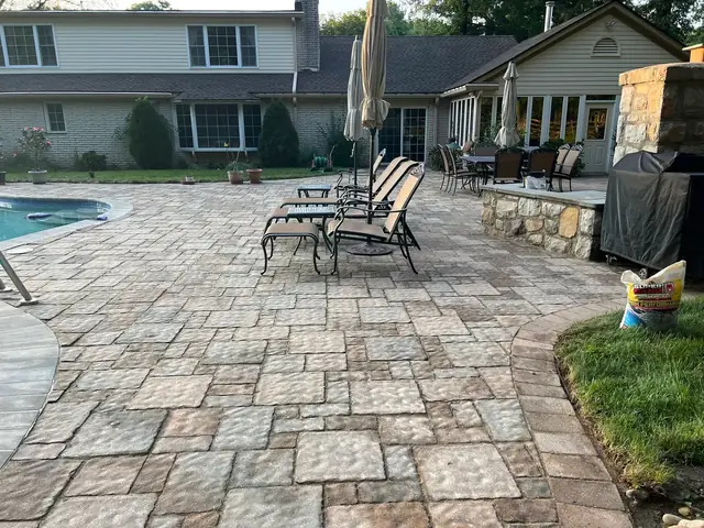 The same patio cleaned back to its original stone color